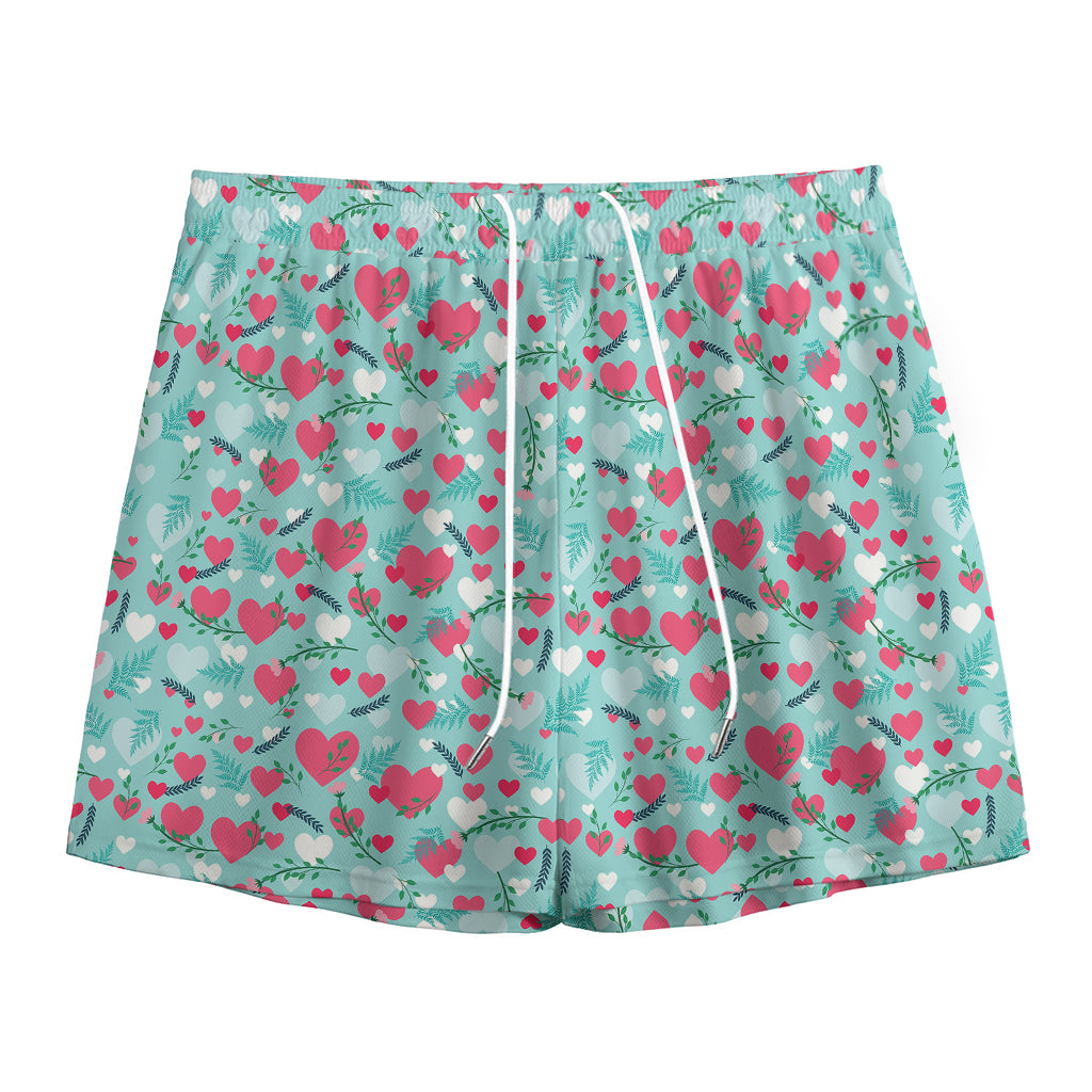 Valentine's Day Heart And Flower Print Mesh Shorts