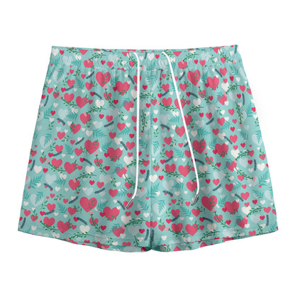 Valentine's Day Heart And Flower Print Mesh Shorts