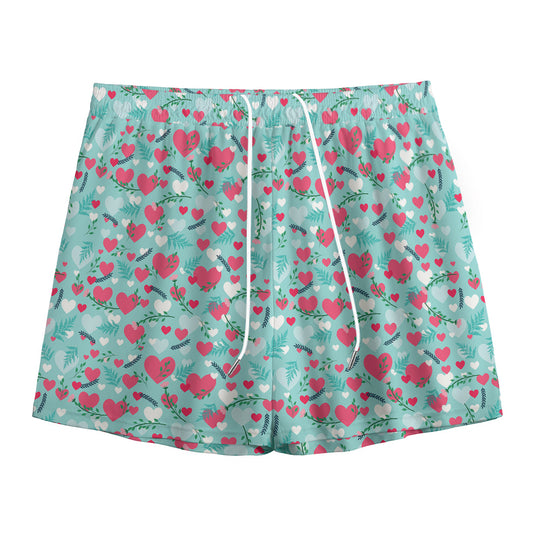 Valentine's Day Heart And Flower Print Mesh Shorts