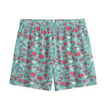 Valentine's Day Heart And Flower Print Mesh Shorts
