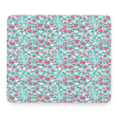 Valentine's Day Heart And Flower Print Mouse Pad