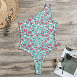 Valentine's Day Heart And Flower Print One Shoulder Bodysuit