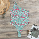 Valentine's Day Heart And Flower Print One Shoulder Bodysuit