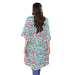 Valentine's Day Heart And Flower Print Open Front Beach Cover Up