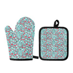 Valentine's Day Heart And Flower Print Oven Mitt And Pot Holder Set