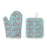 Valentine's Day Heart And Flower Print Oven Mitt And Pot Holder Set