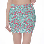 Valentine's Day Heart And Flower Print Pencil Mini Skirt