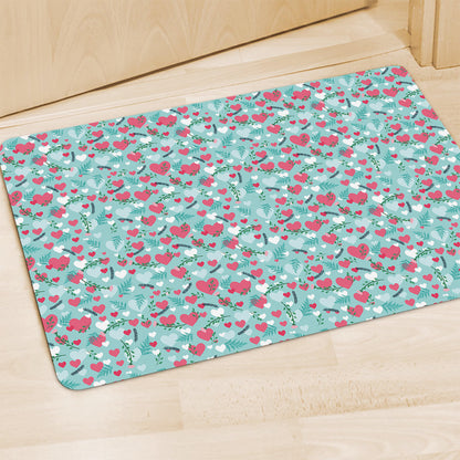 Valentine's Day Heart And Flower Print Polyester Doormat