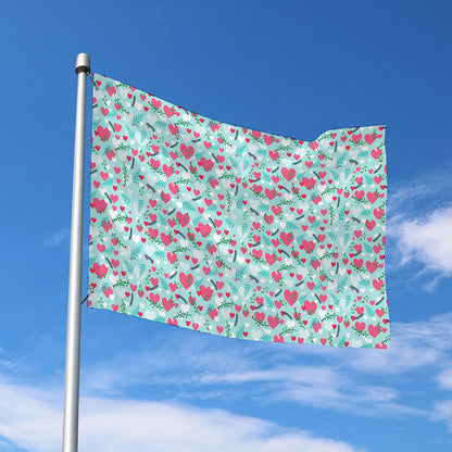 Valentine's Day Heart And Flower Print Polyester Flag