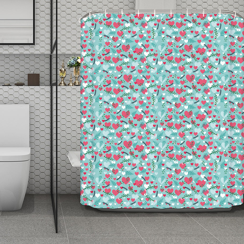 Valentine's Day Heart And Flower Print Polyester Shower Curtain