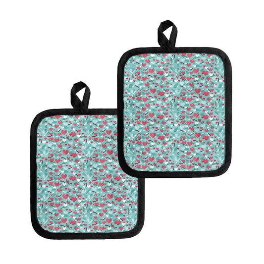 Valentine's Day Heart And Flower Print Pot Holders