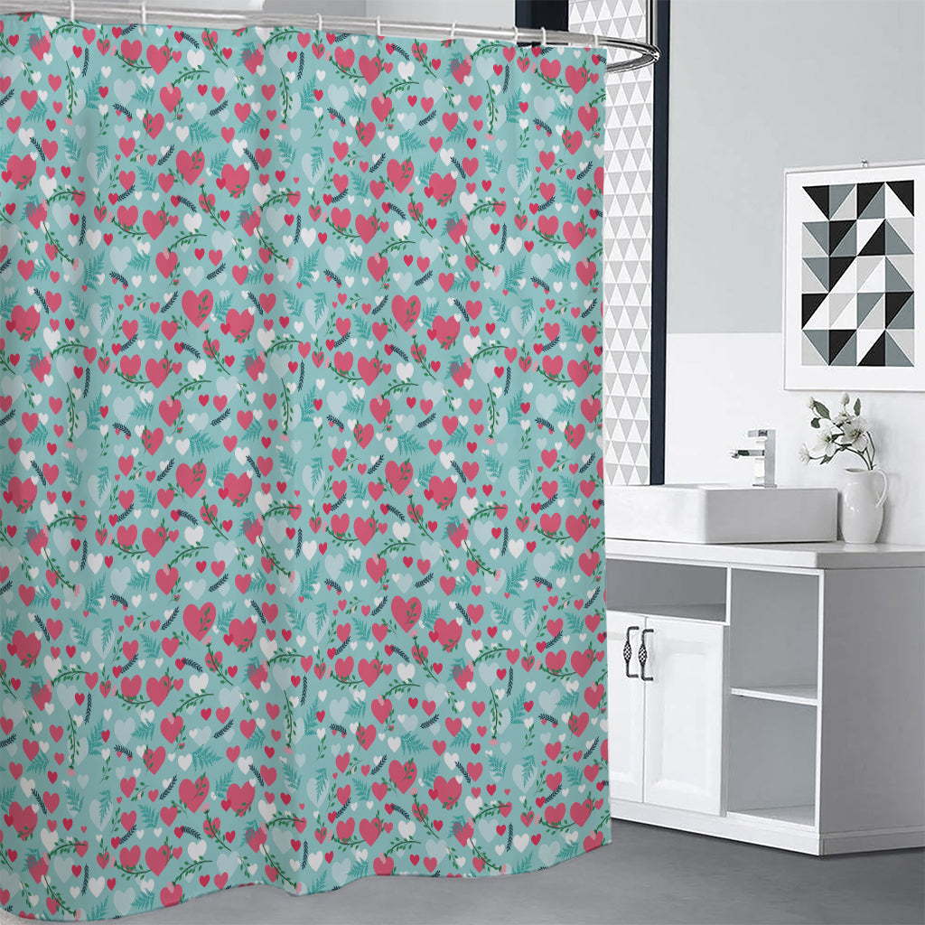 Valentine's Day Heart And Flower Print Premium Shower Curtain