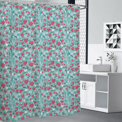 Valentine's Day Heart And Flower Print Premium Shower Curtain