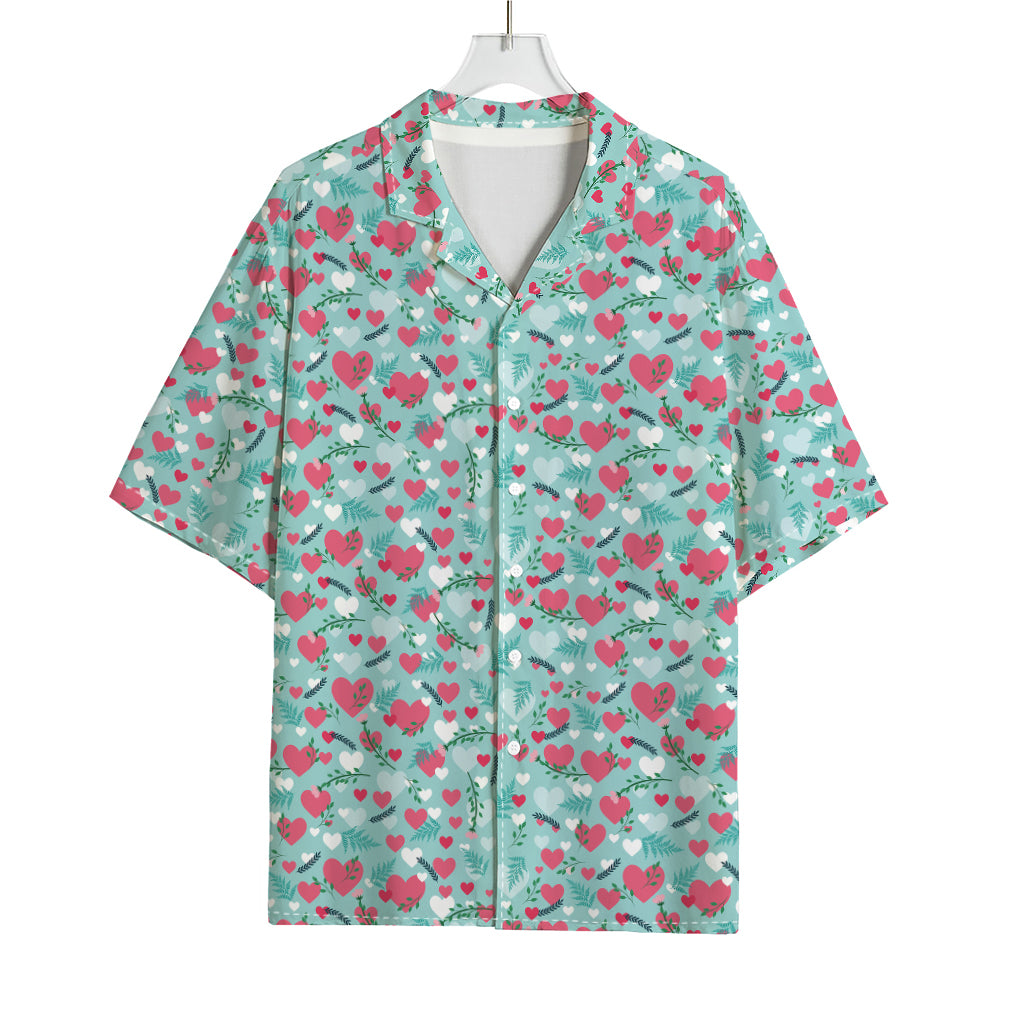 Valentine's Day Heart And Flower Print Rayon Hawaiian Shirt