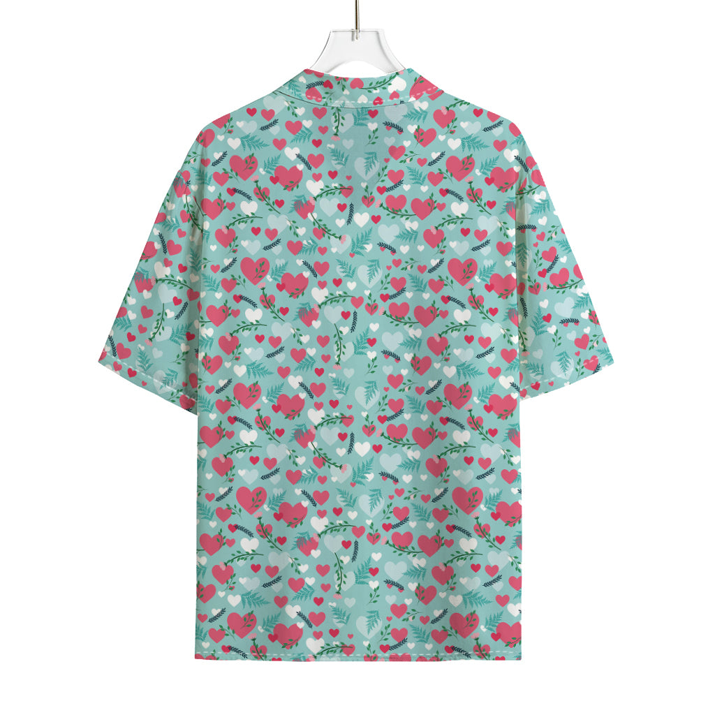 Valentine's Day Heart And Flower Print Rayon Hawaiian Shirt