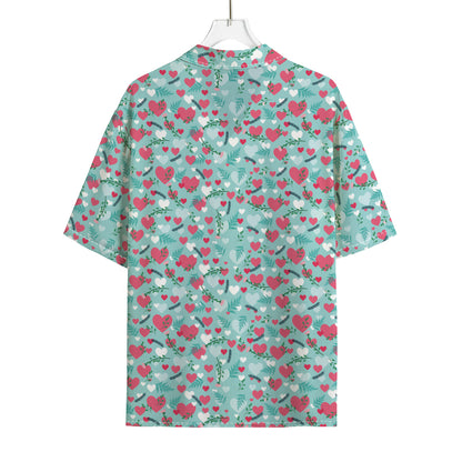 Valentine's Day Heart And Flower Print Rayon Hawaiian Shirt