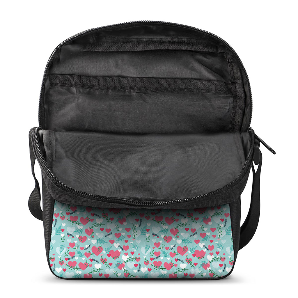 Valentine's Day Heart And Flower Print Rectangular Crossbody Bag