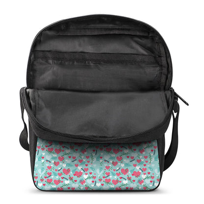 Valentine's Day Heart And Flower Print Rectangular Crossbody Bag