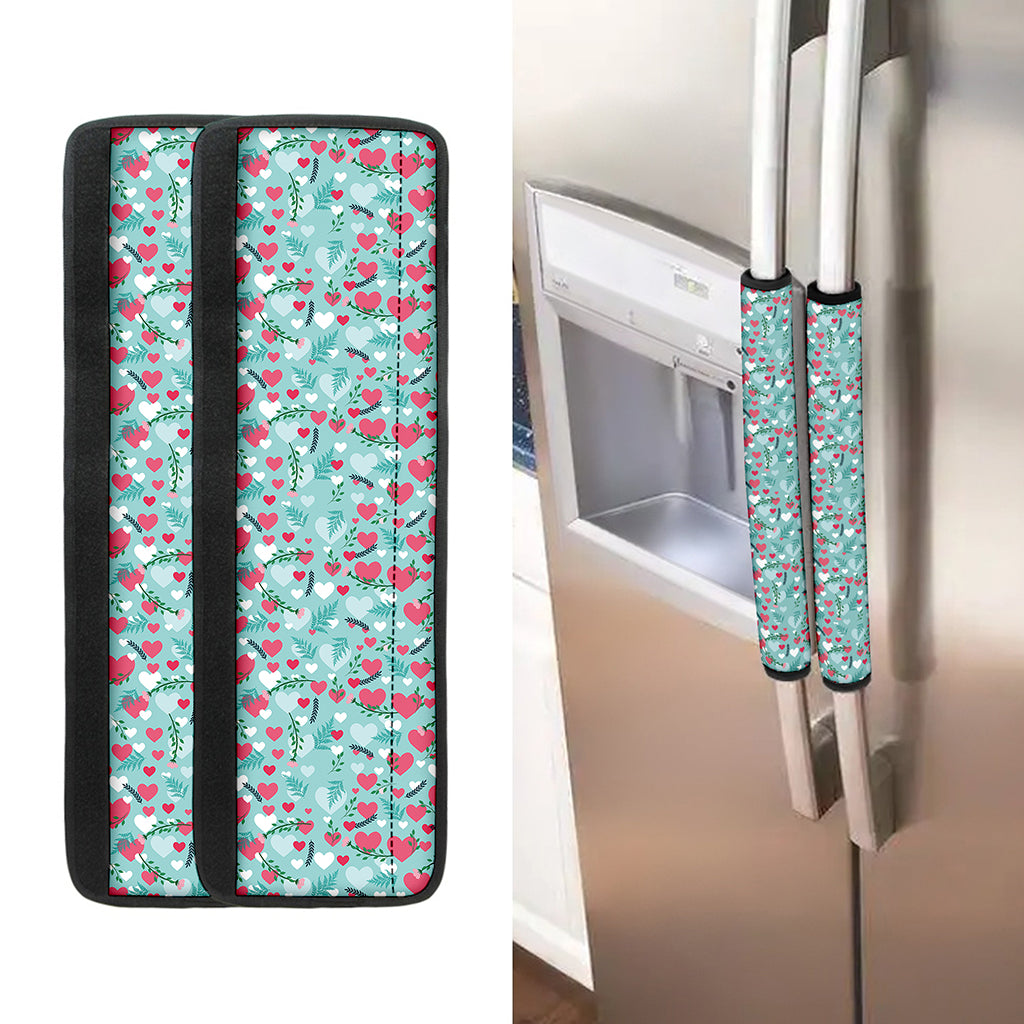 Valentine's Day Heart And Flower Print Refrigerator Handle Covers