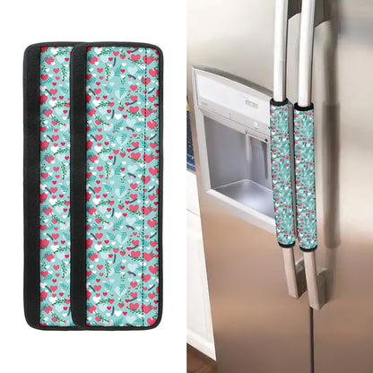 Valentine's Day Heart And Flower Print Refrigerator Handle Covers