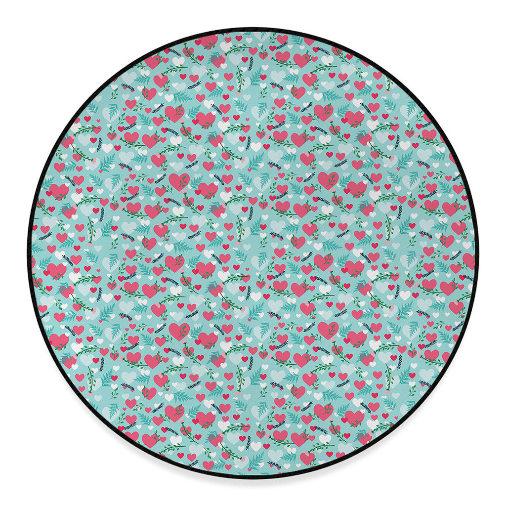 Valentine's Day Heart And Flower Print Round Floor Mat