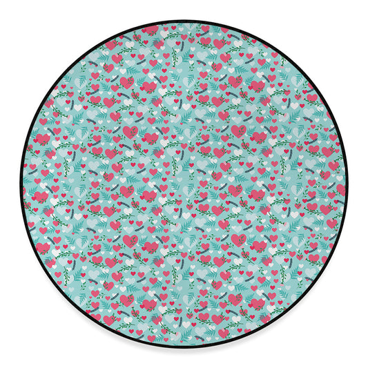 Valentine's Day Heart And Flower Print Round Floor Mat