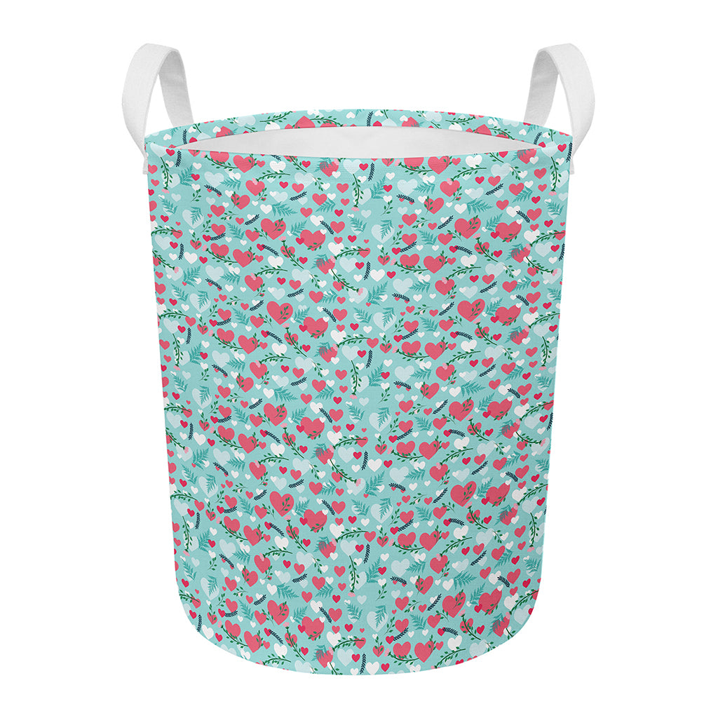 Valentine's Day Heart And Flower Print Round Laundry Basket