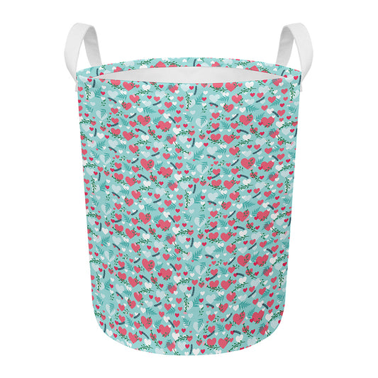 Valentine's Day Heart And Flower Print Round Laundry Basket