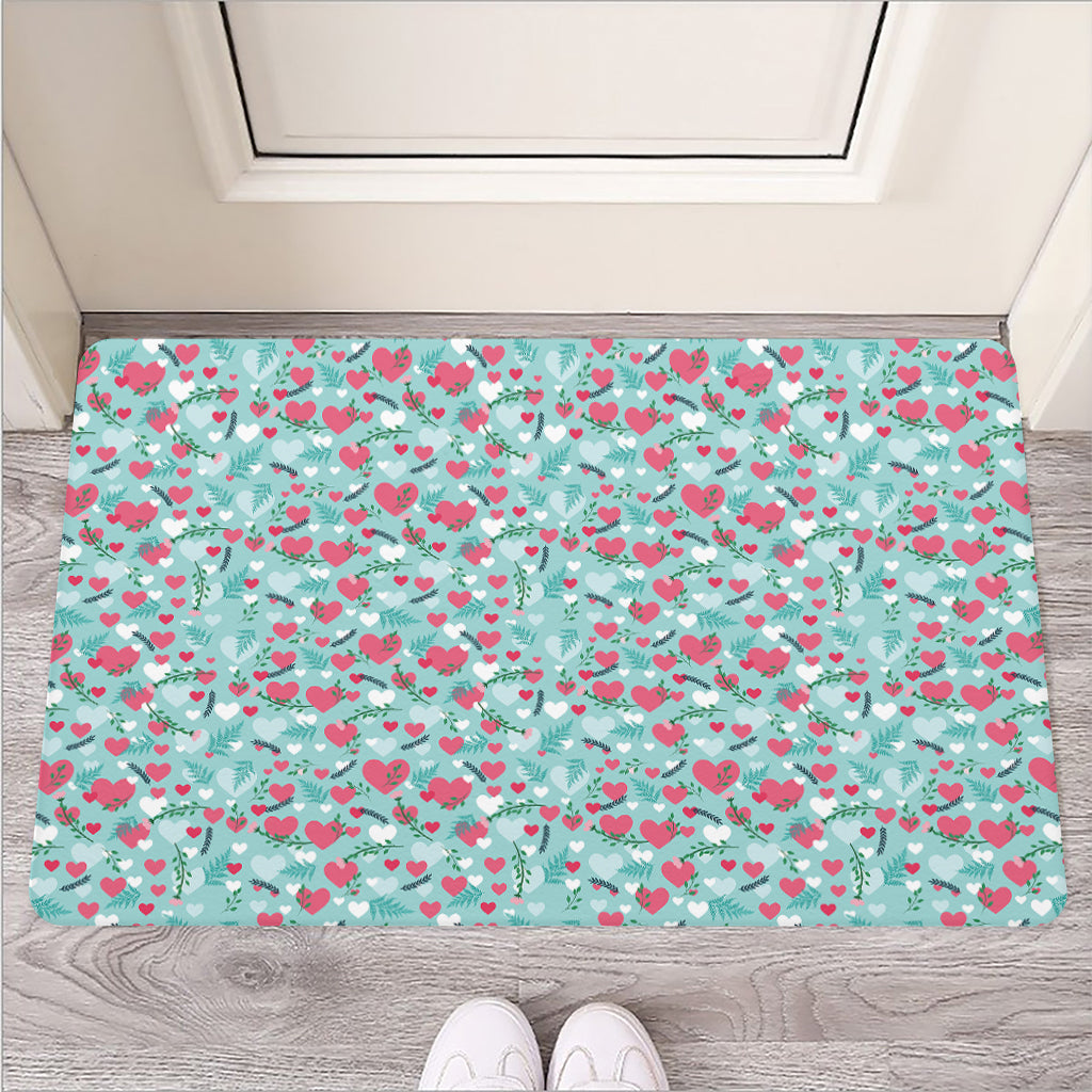 Valentine's Day Heart And Flower Print Rubber Doormat