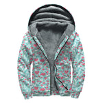 Valentine's Day Heart And Flower Print Sherpa Lined Zip Up Hoodie