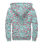 Valentine's Day Heart And Flower Print Sherpa Lined Zip Up Hoodie