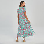Valentine's Day Heart And Flower Print Short Sleeve Maxi Dress