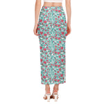 Valentine's Day Heart And Flower Print Side Slit Maxi Skirt