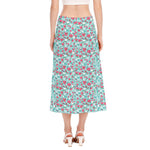 Valentine's Day Heart And Flower Print Side Slit Midi Skirt
