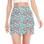 Valentine's Day Heart And Flower Print Side Slit Mini Skirt
