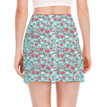 Valentine's Day Heart And Flower Print Side Slit Mini Skirt