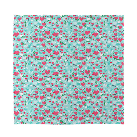 Valentine's Day Heart And Flower Print Silk Bandana
