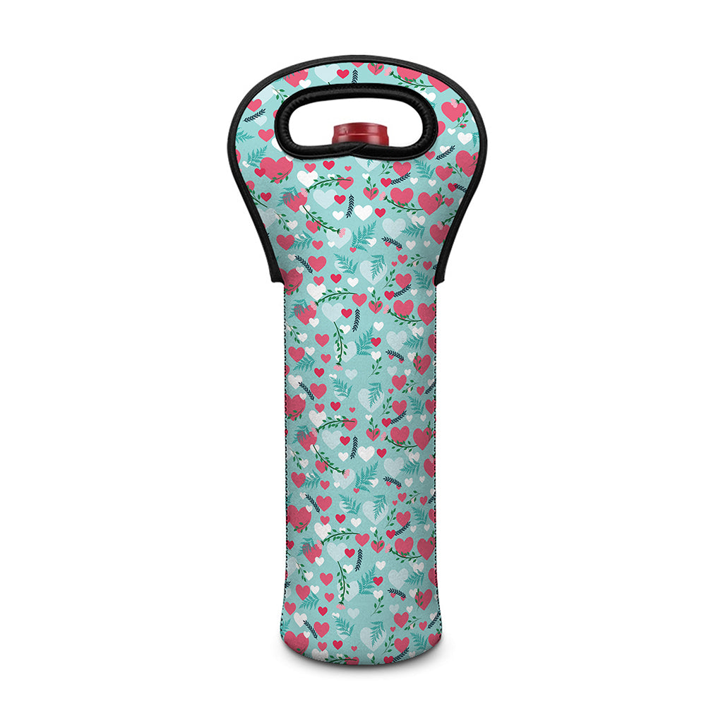 Valentine's Day Heart And Flower Print Single Neoprene Wine Tote