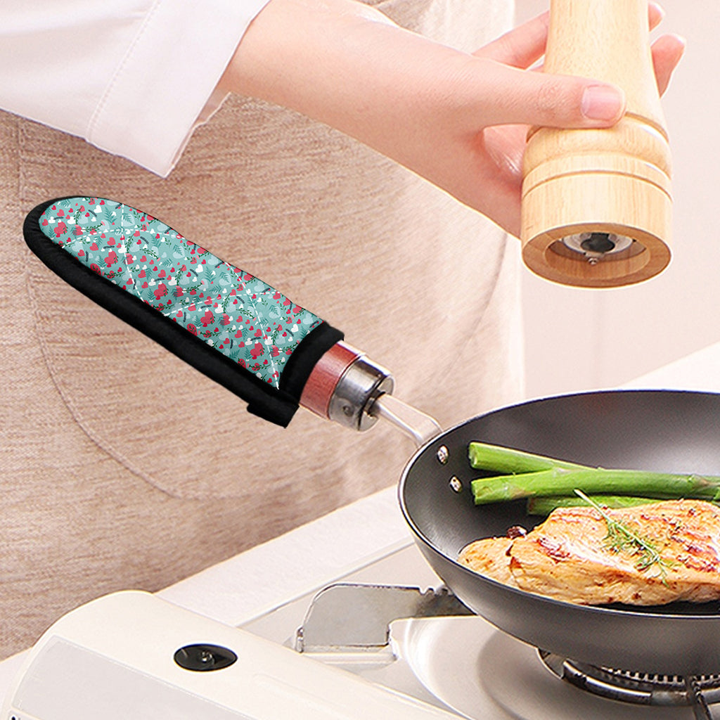 Valentine's Day Heart And Flower Print Skillet Handle Cover