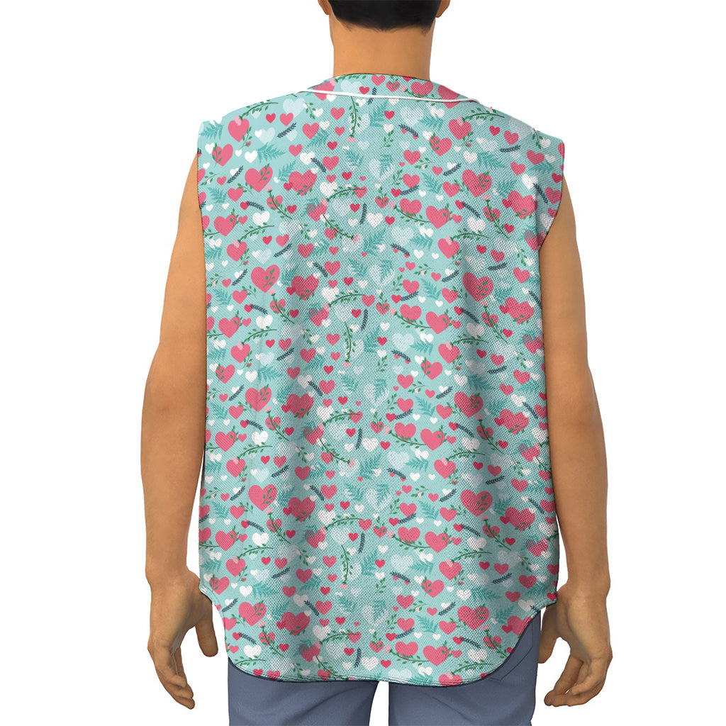 Valentine's Day Heart And Flower Print Sleeveless Baseball Jersey