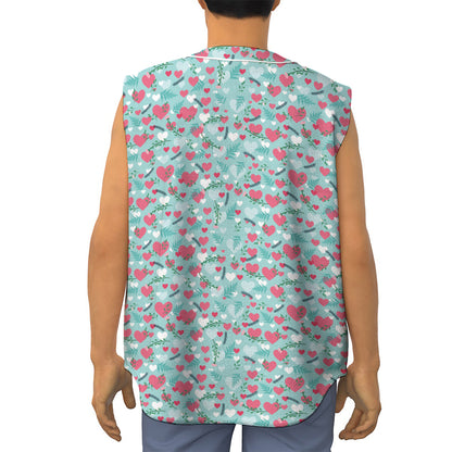 Valentine's Day Heart And Flower Print Sleeveless Baseball Jersey