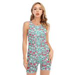 Valentine's Day Heart And Flower Print Sleeveless One Piece Swimsuit