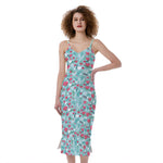 Valentine's Day Heart And Flower Print Slim Fit Midi Cami Dress