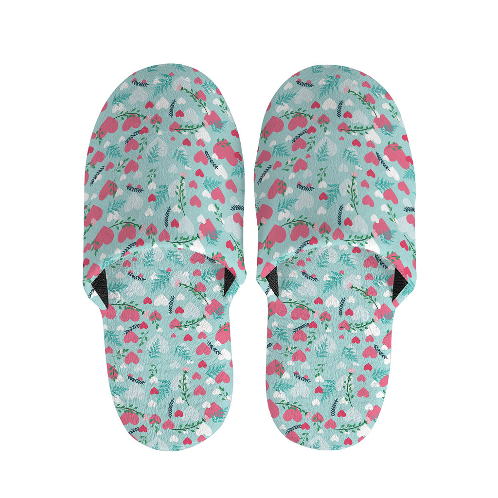 Valentine's Day Heart And Flower Print Slippers