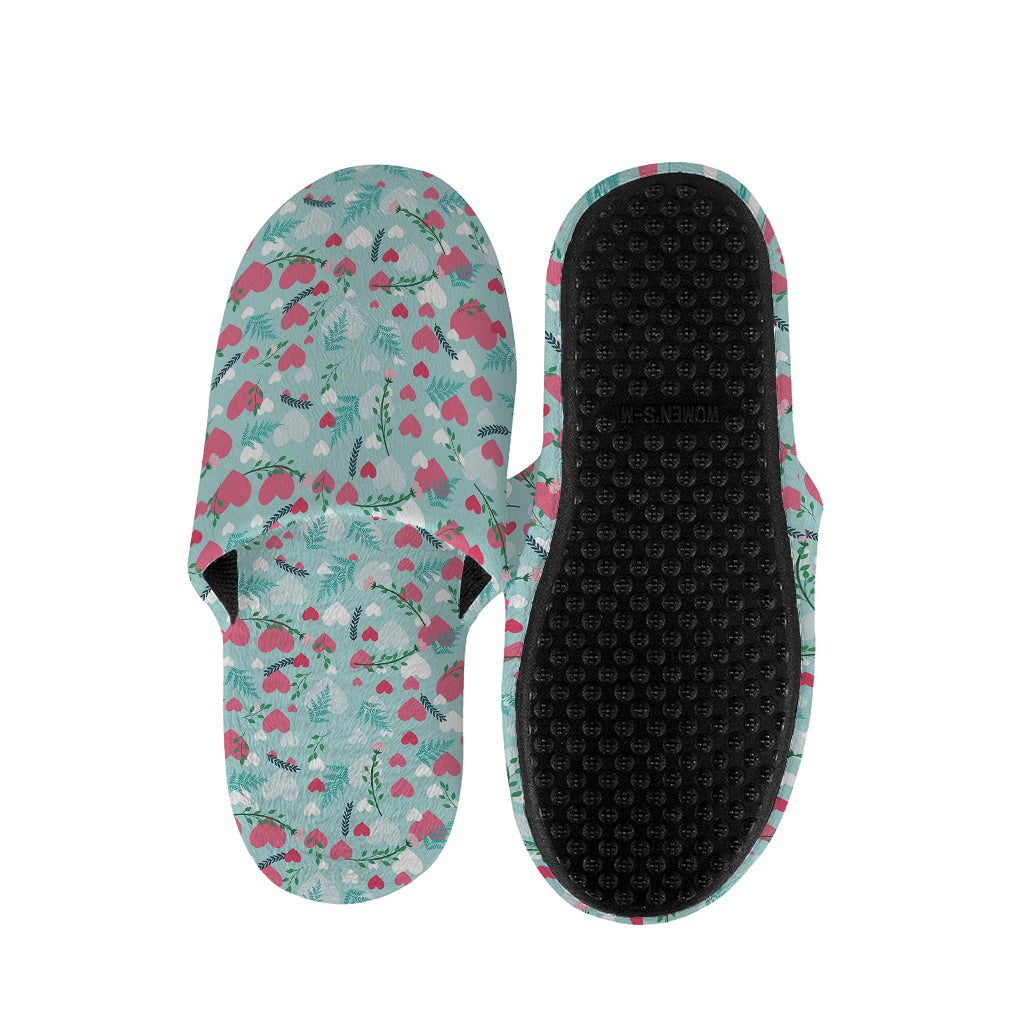 Valentine's Day Heart And Flower Print Slippers