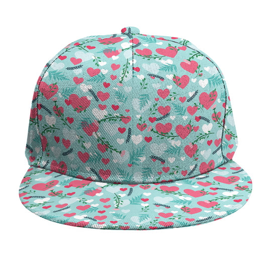 Valentine's Day Heart And Flower Print Snapback Cap