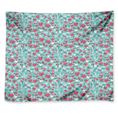 Valentine's Day Heart And Flower Print Tapestry