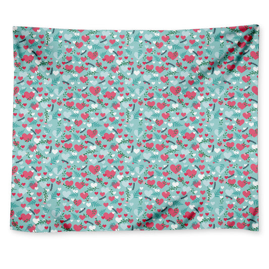 Valentine's Day Heart And Flower Print Tapestry
