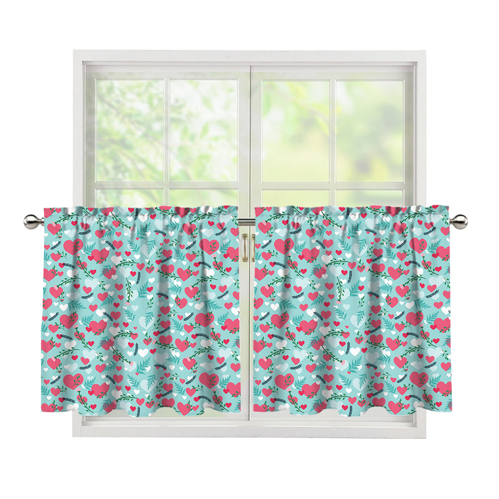 Valentine's Day Heart And Flower Print Tier Curtains