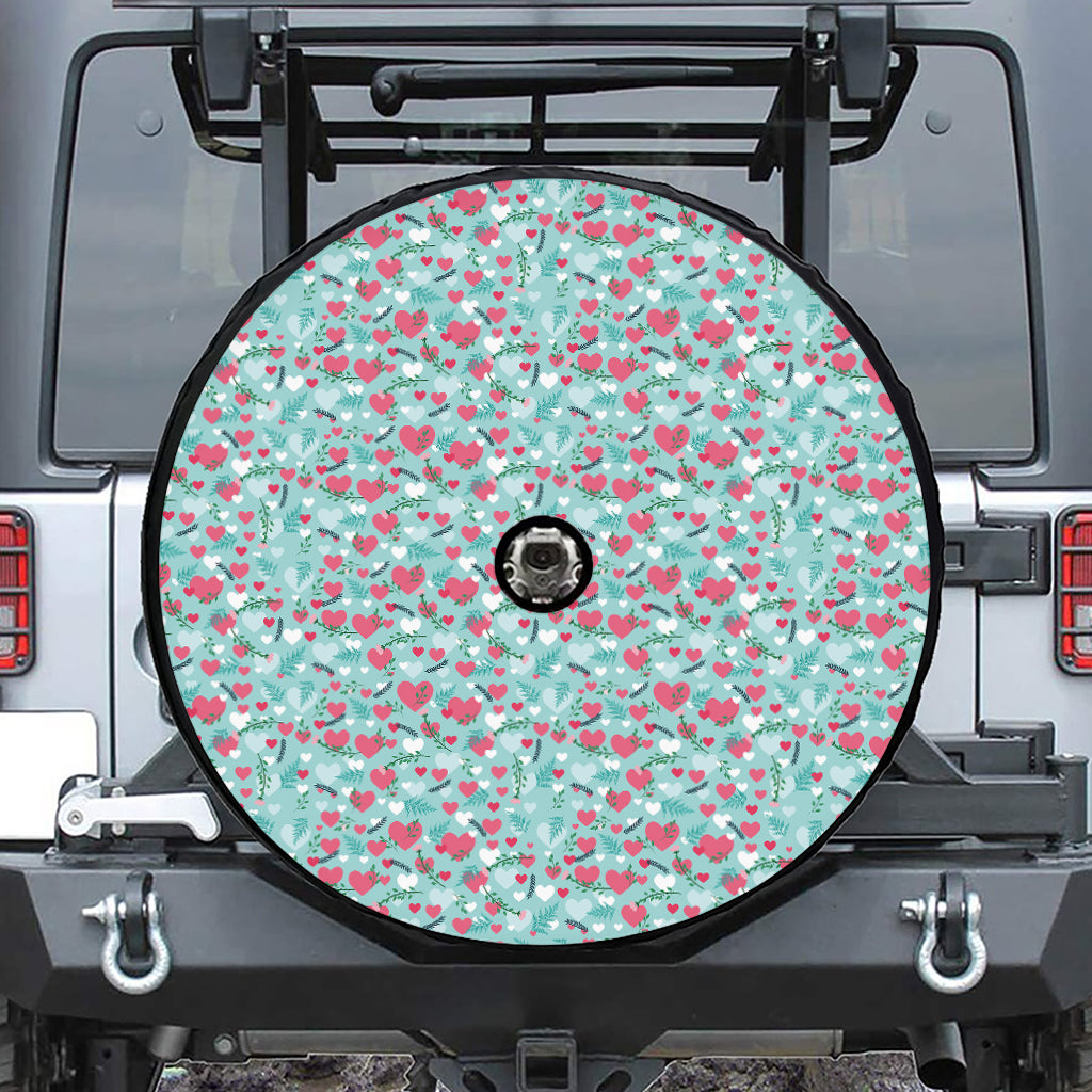 Valentine's Day Heart And Flower Print Tire Cover With Camera Hole